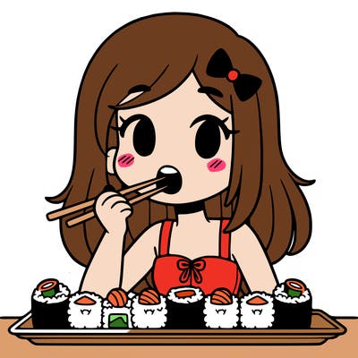girl eating sushi