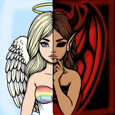 realistic angel half demon