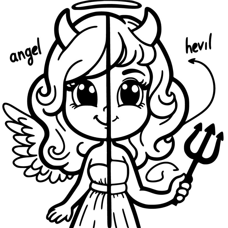 angel devil half drawing