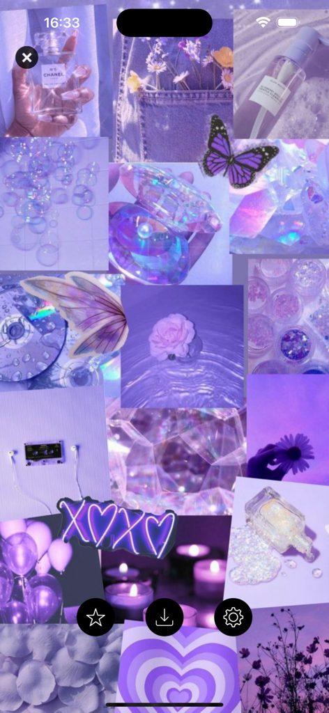 Preppy Cute Girly Wallpapers - Un collage de imágenes estéticas moradas con mariposas, cristales, corazones y flores para un fondo de pantalla de teléfono femenino