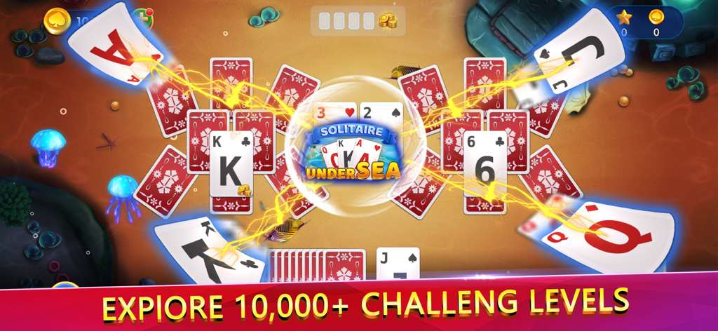 Solitaire UnderSea Tripeaks - Solitaire UnderSea Tripeaks gameplay showing cards in an underwater setting