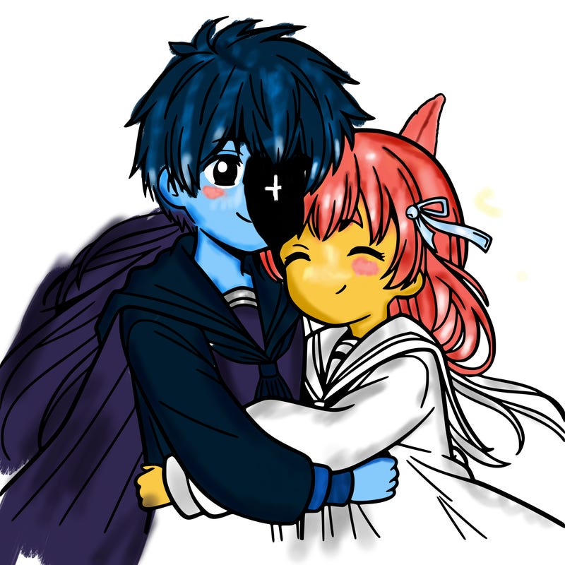 boy and girl hugging anime