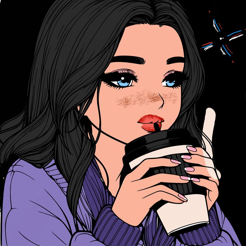 realistic girl drinking coffee