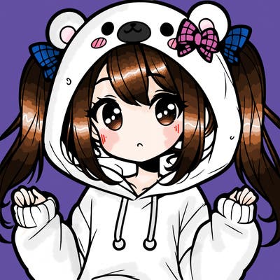 cute anime girl with ponytails and a cute bear hoodie
