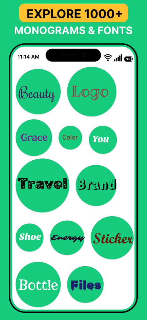 Design Studios Of Cricut - Seleção de monogramas e fontes no aplicativo móvel Estúdios de Design Cricut