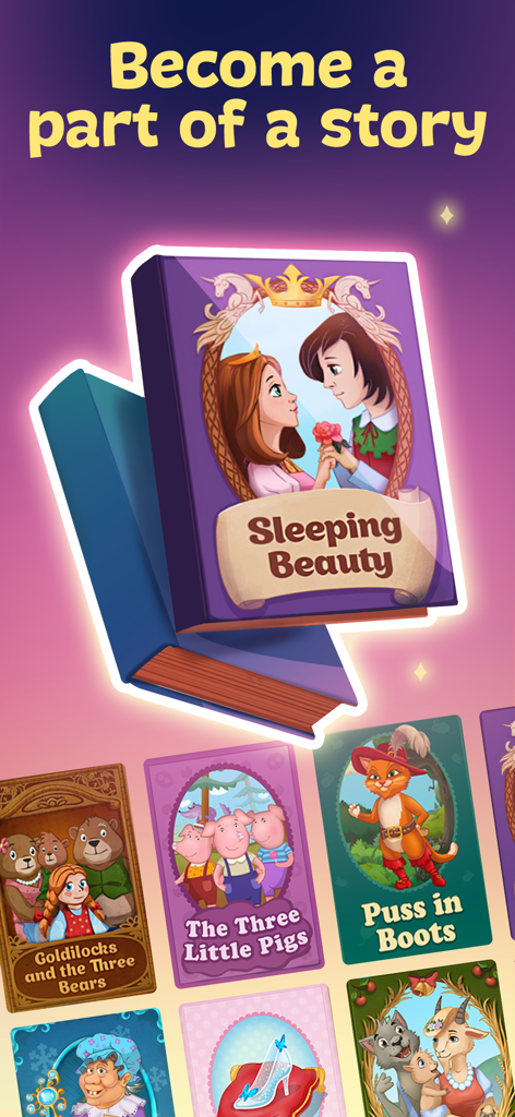 Books for Kids and Toddlers - Una biblioteca de libros interactivos de cuentos de hadas para niños con cuentos clásicos como La Bella Durmiente y El Gato con Botas