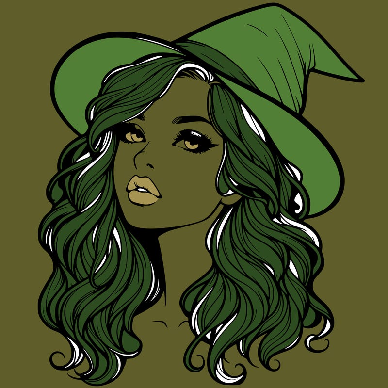 realistic witch girl with wavy hair and lips