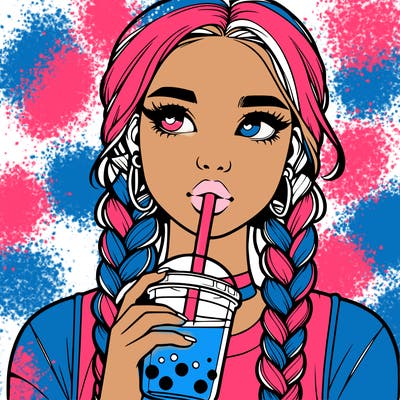 realistic girl with braided hair drinking boba