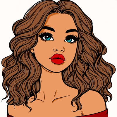 realistic girl with wavy hair and lips