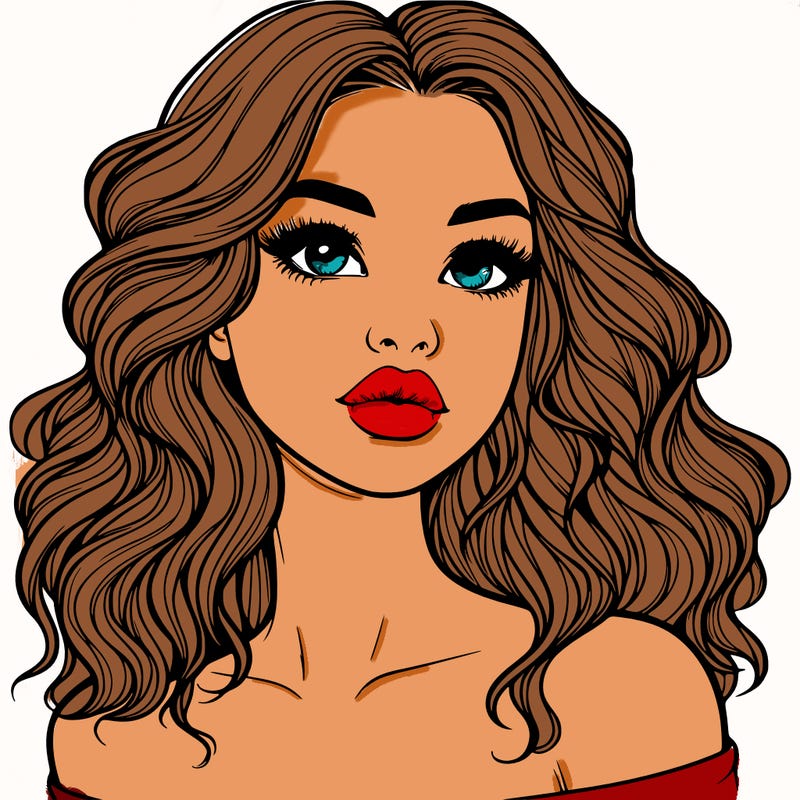 realistic girl with wavy hair and lips