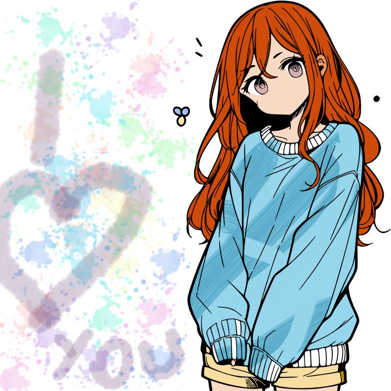 manga teen girl  in a sweater and baggy pants