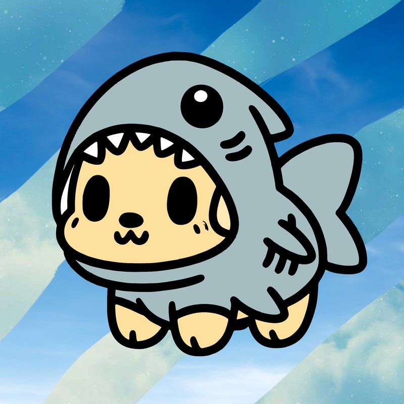 cute dog wearing a shark costume