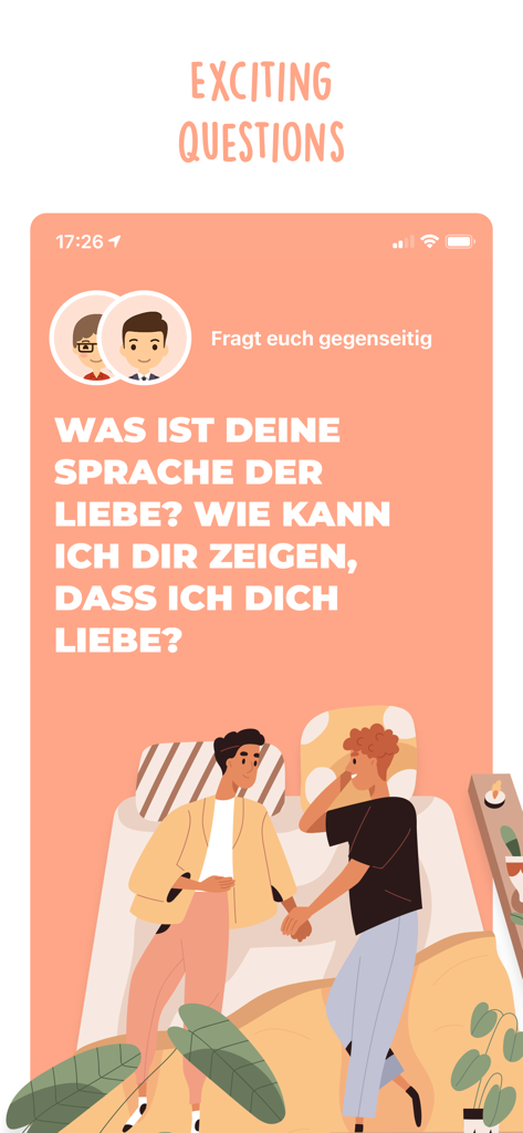 Happy Love - The couple app - Mobile app screen for couples showing relationship questions and love language conversation starters