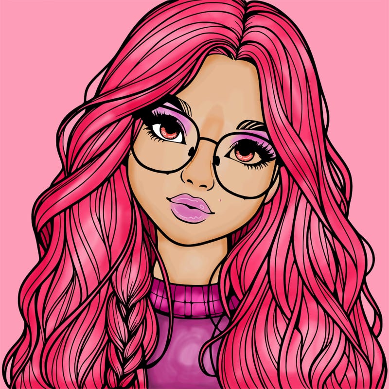 girl with long hair and freckles and glasses realistic