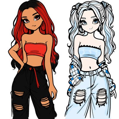 2 girls in crop tops and baggy jeans ripped