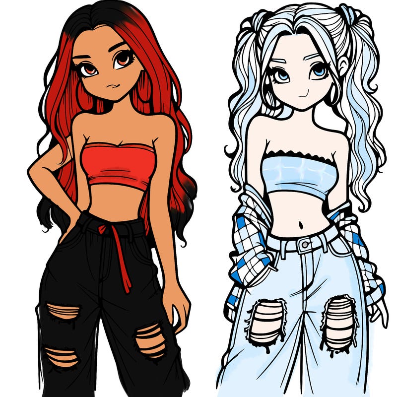 2 girls in crop tops and baggy jeans ripped