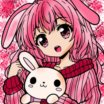 anime girl with a bunny sweater
