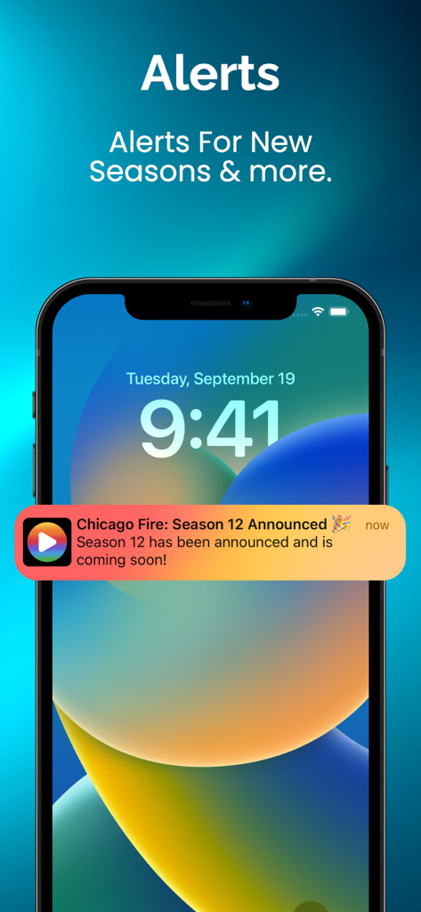 Originals for Peacock TV - Pantalla de bloqueo del iPhone que muestra una notificación push para el anuncio de una nueva temporada de TV de la aplicación Originals para Peacock TV.