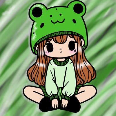 a girl wearing a frog hat and some frog socks