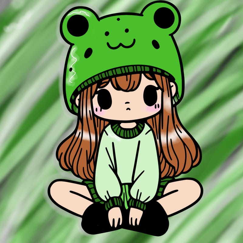 a girl wearing a frog hat and some frog socks
