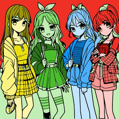 teen manga girls group of 4