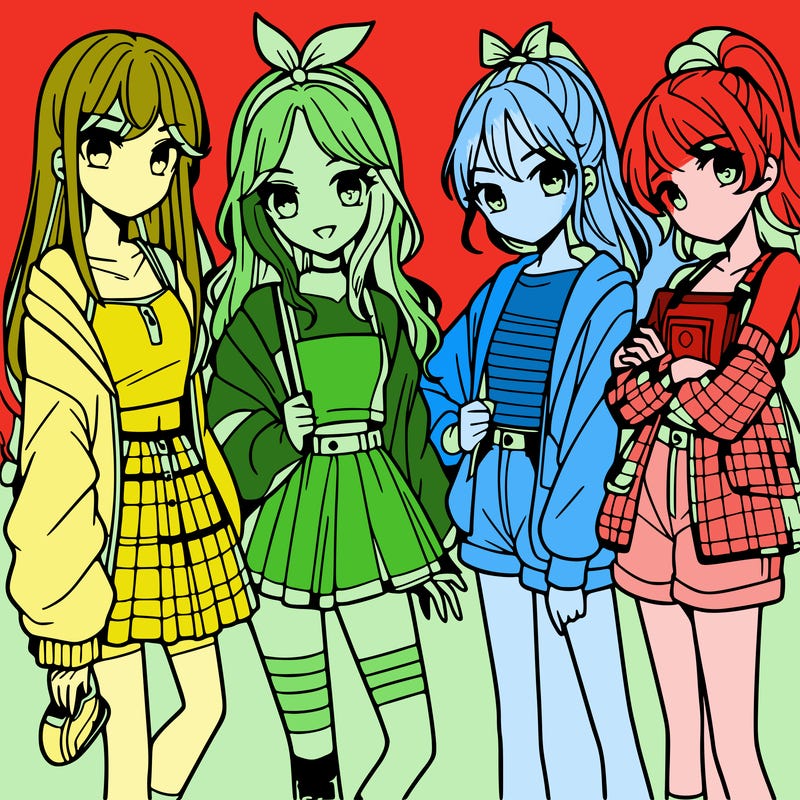 teen manga girls group of 4