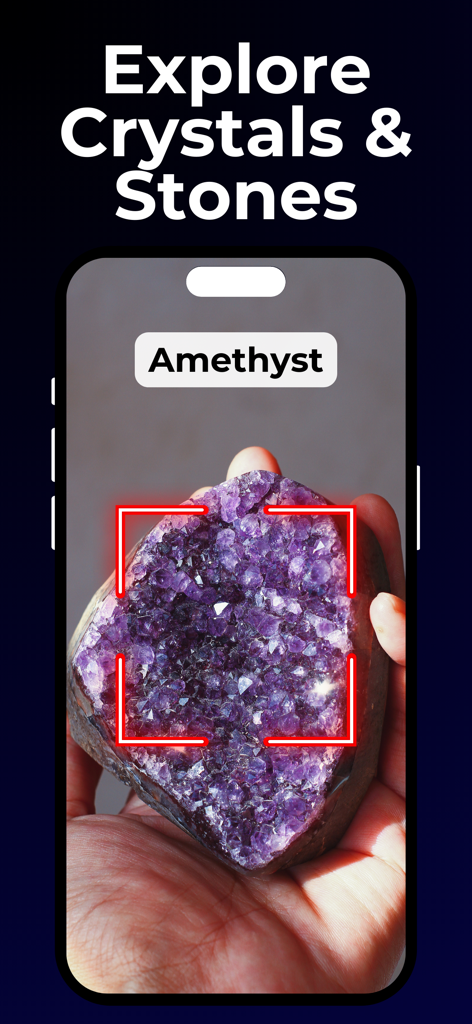 KI-Kameraidentifizierung eines amethystfarbenen Kristallsteins