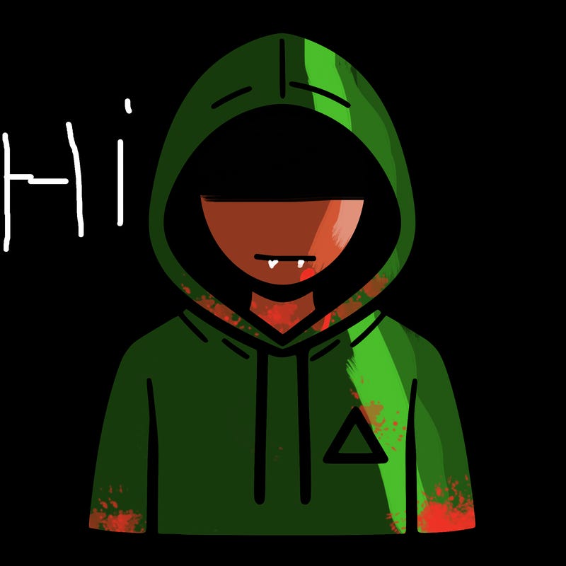a person with non face waering a hoodie with a small triangle symbol