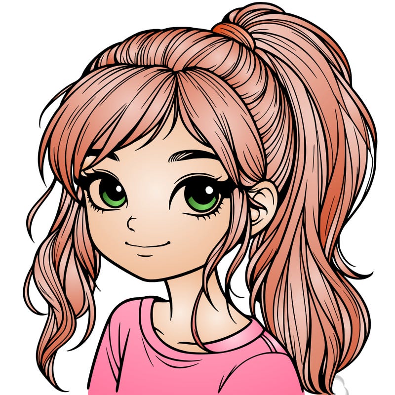 realistic girl with ponytail