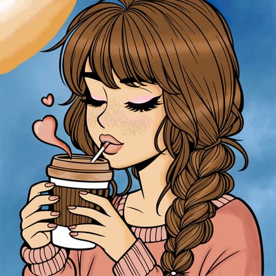 realistic girl drinking coffee