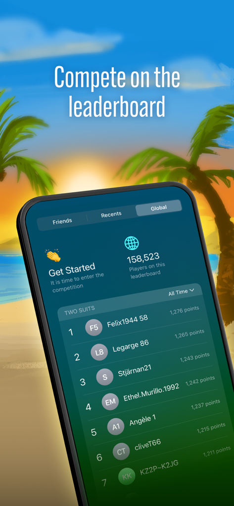 Global leaderboard rankings for Spider Solitaire Classic showing top player scores