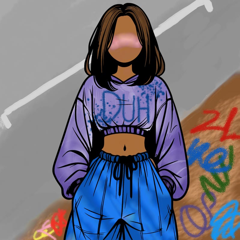 realistic girl faceless with baggy pants and a crop top