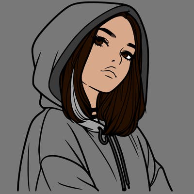a realistic girl in a hoodie