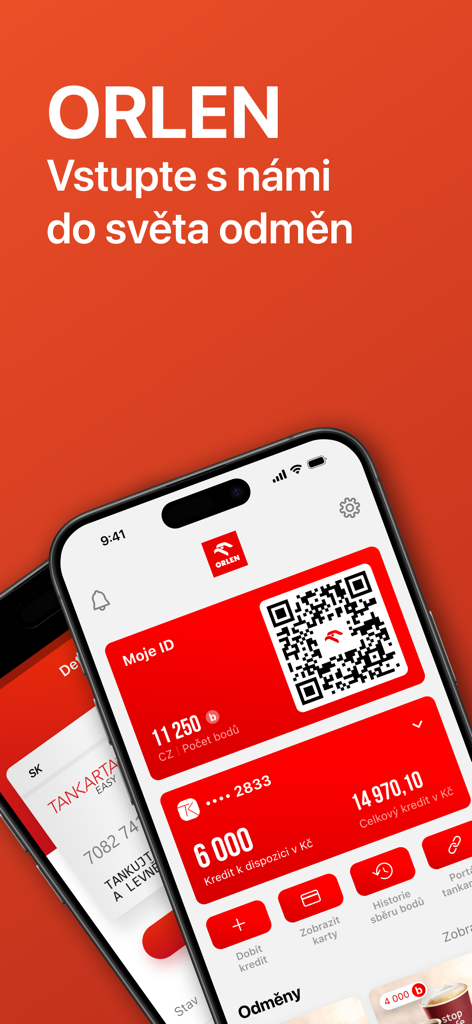 ORLEN mobile app interface showing a digital loyalty card with a QR code and reward points balance