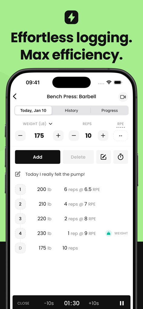 FitHero - Fitness Gym Tracker - FitHero mobile app interface for tracking weightlifting sets and reps