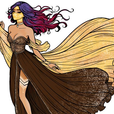 realistic woman in dress flowing the the wind