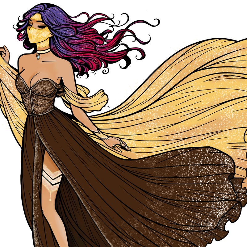 realistic woman in dress flowing the the wind