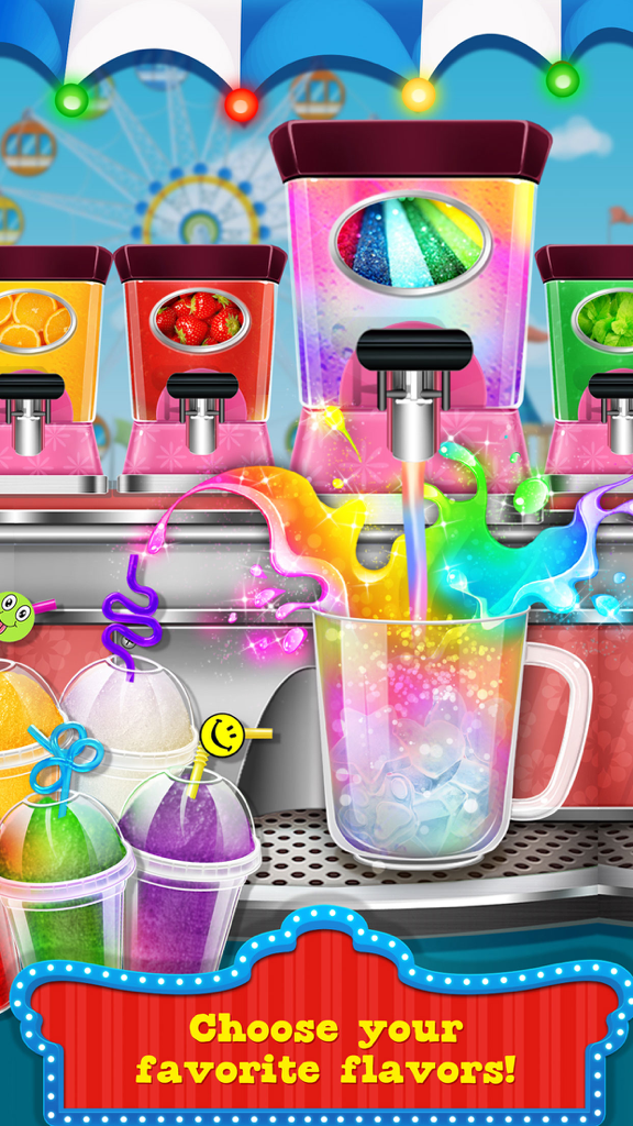 Slushy! - Make Crazy Drinks - Rainbow slushy pouring into a glass mug at a carnival stall