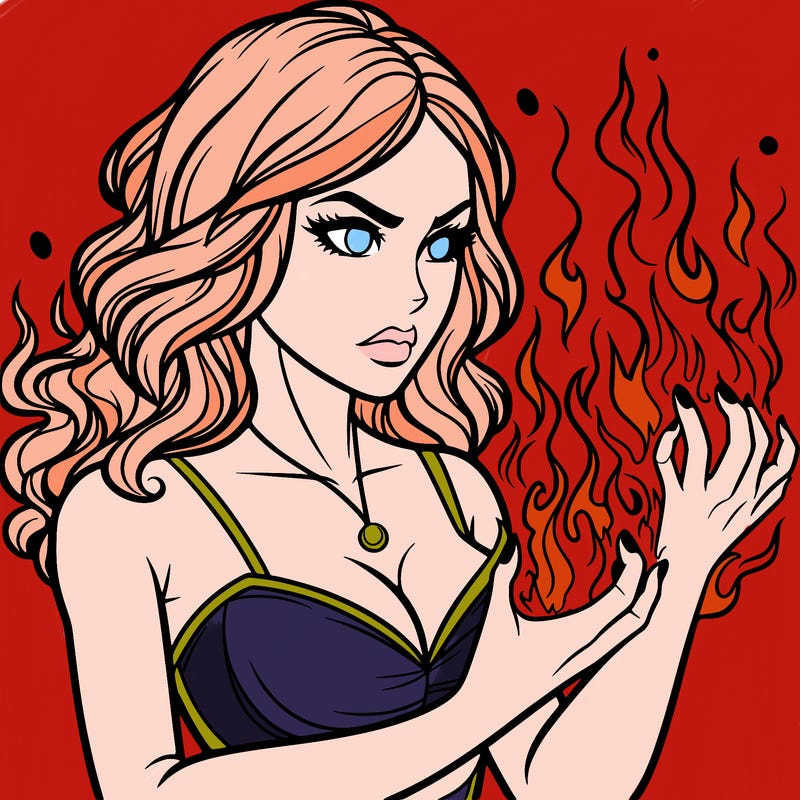 a realistic woman having the power of fire