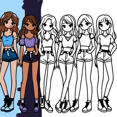 a group of girls wearing crop tops and shorts