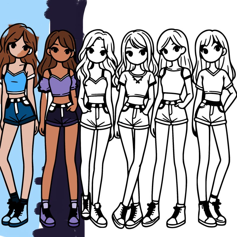 a group of girls wearing crop tops and shorts