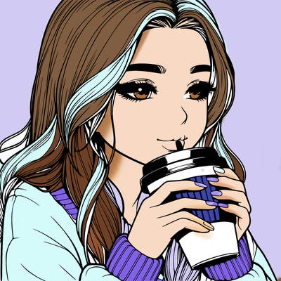 realistic girl drinking coffee