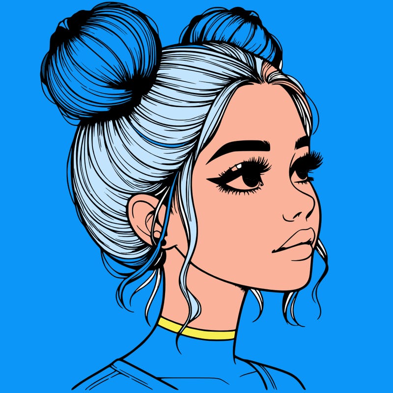 realistic girl with buns on the top of her head