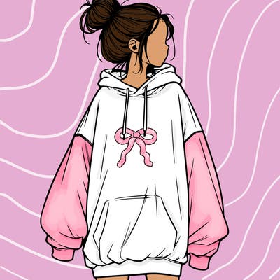 realistic girl with a oversized sweatshirt on and a bun