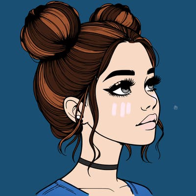 realistic girl with buns on the top of her head