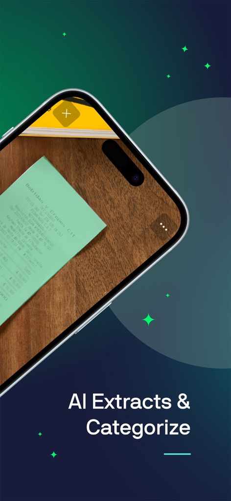 A smartphone using the Veryfi app to scan a receipt for automated AI data extraction and categorization.