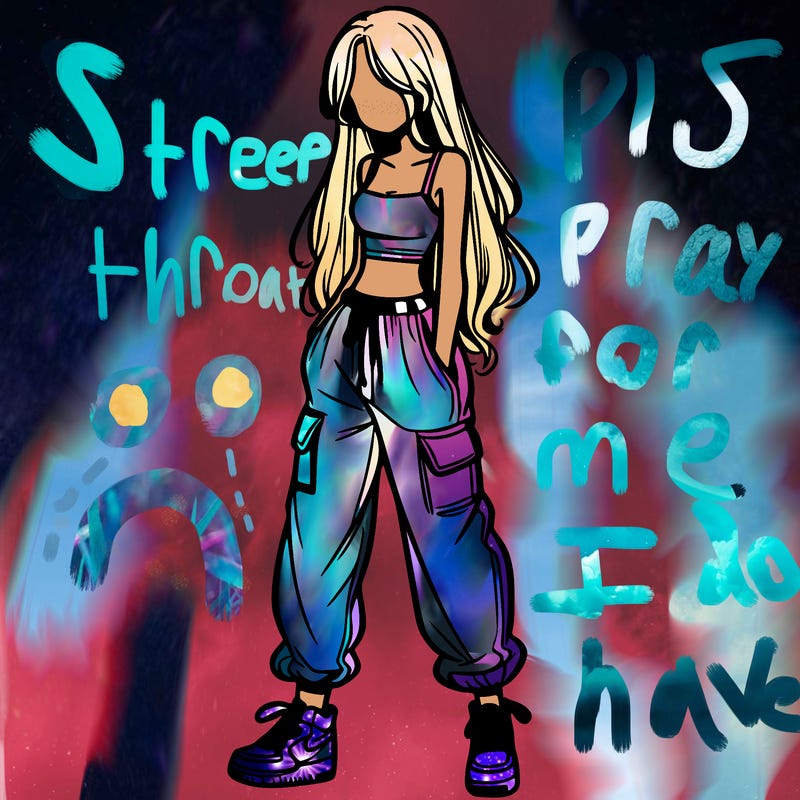 girl in baggy pants crop top and long hair