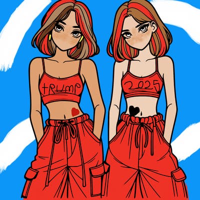 two girls with crop top with baggy pants