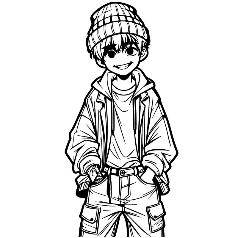 teenage realistic boy with baggy clothes and a grin