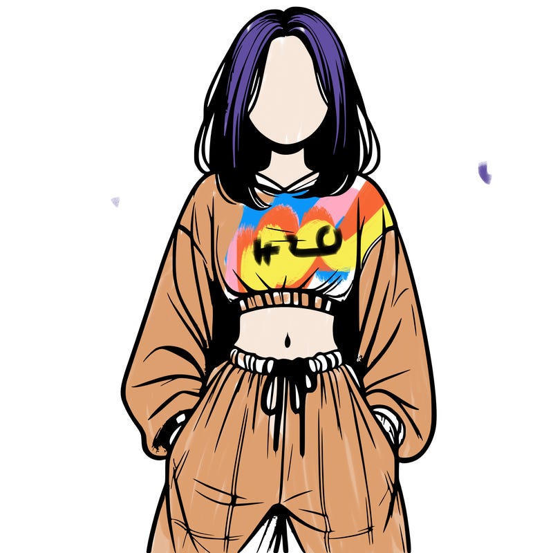 realistic girl faceless with baggy pants and a crop top